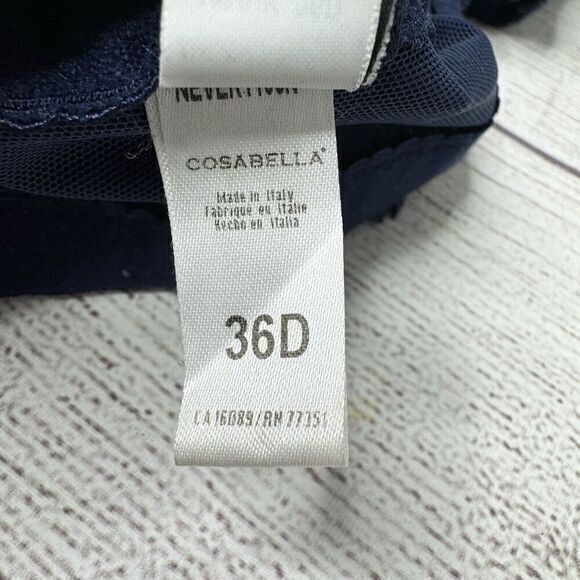 Cosabella Never Navy Blue Lace Front Closure Padded Push Up Underwire Bra Sz 36D - Picture 5 of 5